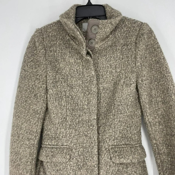 H&M Overcoat Women's Sz 4 Brown Shearling Tunic Button Up Collared Welt Pockets - Picture 4 of 12